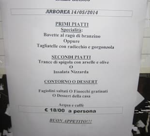 Speisekarte vom Lokal