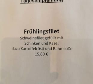 Speisekarte Tagesempfehlung