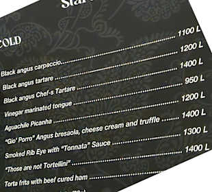 Auszug aus der Vorspeisenkarte