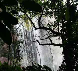 Hinter einem Wasserfall