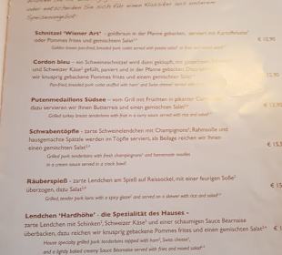 Speise-/Getränkekarteauszug