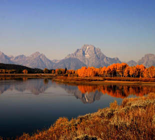 Teton Range hinter Schlaufe des Snake Rivers