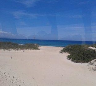 Widok z autbusu na plażę  w Corralejo