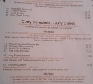 Auszug aus der Speisekarte