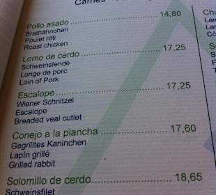 Speisekarte Restaurant Es Trenc