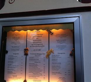 Die Speisekarte in kleiner Ausführung