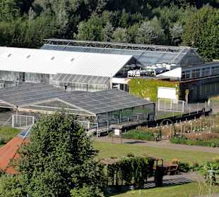 Blick auf die Gewächshäuser