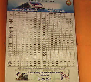 Übersichtstafel der Fahrzeiten