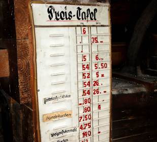 Alte Preistafel für Mühlenerzeugnisse