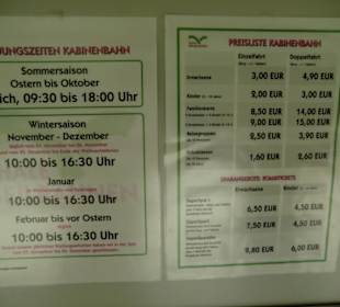 Preisliste sehr übersichtlich