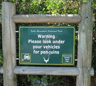 Boulders Beach, Warnschild auf dem Parkplatz