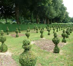 Wunderschön geschnittene Figuren im Garten.