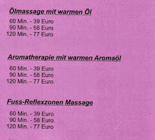 Preisliste der Freiburger Thaimassage Herdern