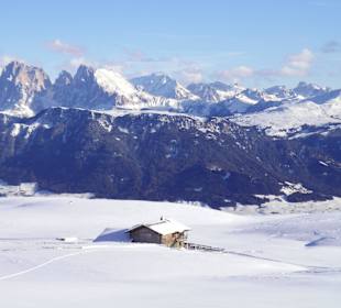 Villanderer Alm mit Dolomiten im Hindergrund