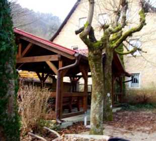 Der Biergarten links Überdacht