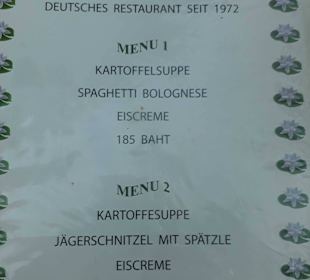 Die 1. Seite der Speisekarte