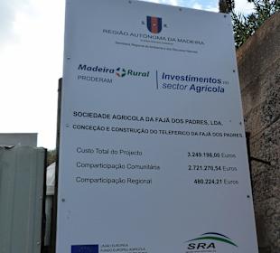 Fajã dos Padres: Neue Seilbahn, Bauschild