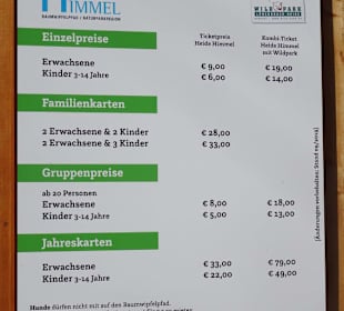 Preisliste des Baumwipfelpfades