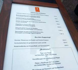 Speisekarte Ende Juli 2014 im Bilderrahmen