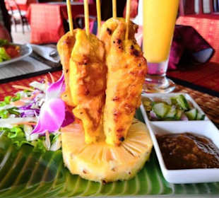 BBQ Chicken thai style with Peanut sauce, salad 