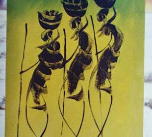 Three walking people, Maler: Simeon Kerina
