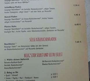 Getränke- und Speisekarte