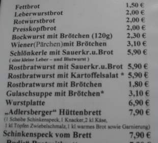 Speisekarte der Baude