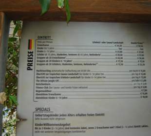 Preisschild am Eingang