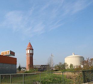 OBI, Wasserturm und Gasometer