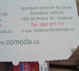 Der Karton unserer Pizza mit Adresse