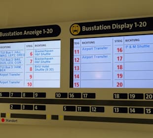 Anzeige der Bus-Shuttle im Columbus Cruise Center