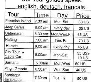 Preisliste Marysol Tours