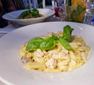 Pasta mit Hähnchenbrust und Champions 