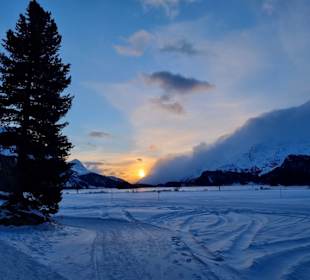 Blick auf den See über die Silser Ebene