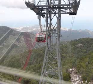 In der Gondel auf dem Berg.