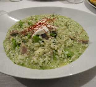 Risotto mit Broccoli,Kalbfleisch un Ziegenkäse