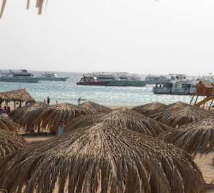 Blick auf das Meer wo viele Boote lagen 