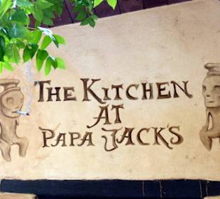 Schild a Hintereingang von Papa Jack