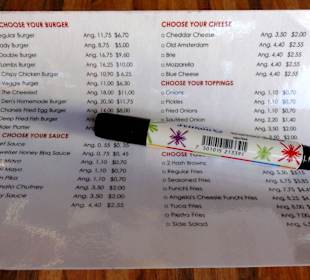 Die Speisekarte zum Ankreuzen