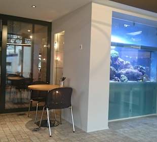 Sitzplätze mit riesigem Aquarium