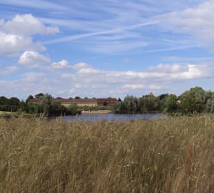 Blick über den Hofsee Richtung Strand und Reithall