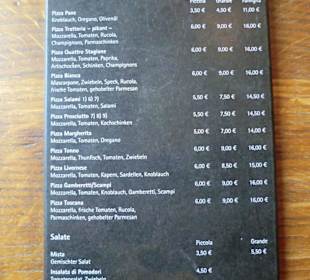 Speisekarte Pizza
