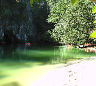 Grün schillert der Fluß Auslauf