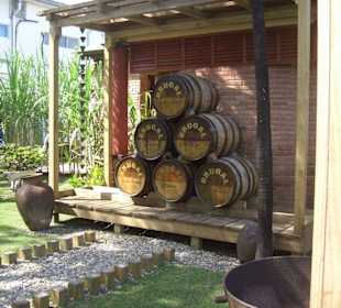 Rumfässer vor der Rumfabrik