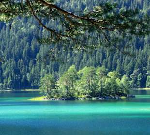 Blick auf eine Insel im Eibsee