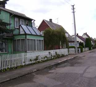 Typische Holzhäuser, in Kalvarija