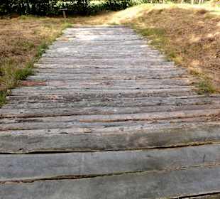 Der rekonstruierte Bohlenweg durch das Moor