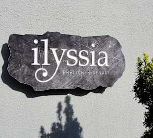 Das Restaurant-Schild in der Sonne