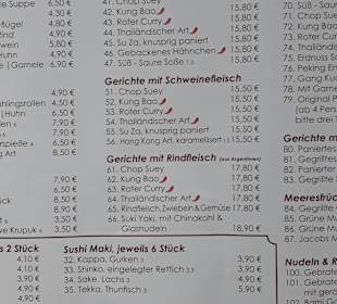 Speisekarte See Nami