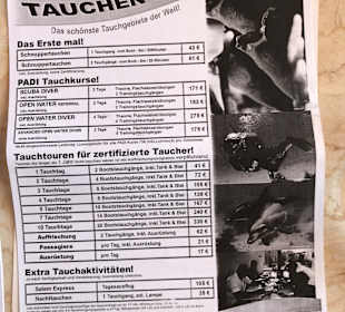 Preisliste Tauchbasis